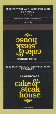 Matchbook Cover - Armstrongs Cake & Steak Winnipeg MB #2 30 Strike