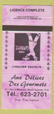 Matchbook Cover - Aux Delices Des Gourmets Mont Laurier QC PURPLE 30 Strike