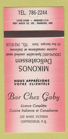 Matchbook Cover - Bar Chez Gaby Contrecoeur QC 30 Strike
