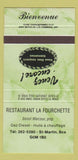 Matchbook Cover - Restaurant La Fourchette St Martin QC GREEN 30 Strike