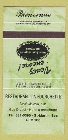 Matchbook Cover - Restaurant La Fourchette St Martin QC GREEN 30 Strike