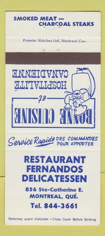 Matchbook Cover - Restaurant Fernandos Deli Montreal QC 30 Strike