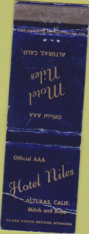 Matchbook Cover - Hotel Motel Niles Alturas CA CREASE