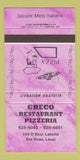 Matchbook Cover - Greco Restaurant Pizza Laval QC PURPLE 30 Strike