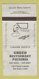 Matchbook Cover - Greco Restaurant Pizza Laval QC GRAY 30 Strike