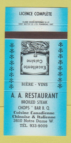 Matchbook Cover - AA Restaurant Chinese QC 30 Strike