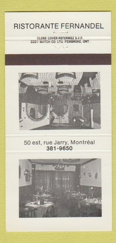 Matchbook Cover - Ristorante Fernandel Montreal QC 30 Strike