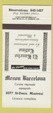 Matchbook Cover - Meson Barcelona Montreal QC 30 Strike