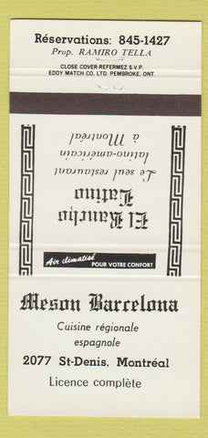 Matchbook Cover - Meson Barcelona Montreal QC 30 Strike