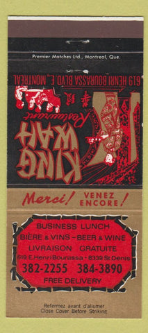 Matchbook Cover - King Wah Chinese Restaurant Montreal QC 30 Strike