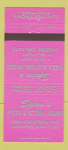 Matchbook Cover - Spiro's Pizza Steak House Winnipeg MB PINK 30 Strike