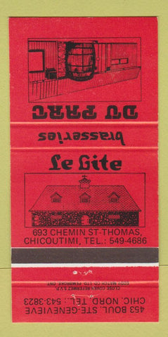 Matchbook Cover - Le Lite Brasserie Chicoutimi QC 30 Strike