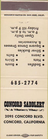Matchbook Cover - Concord Saddlery Concord CA