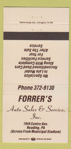 Matchbook Cover - Forrer's Auto Sales Reading PA 30 Strike