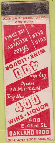 Matchbook Cover - 400 Wine Liquor Oakland CA? WORN