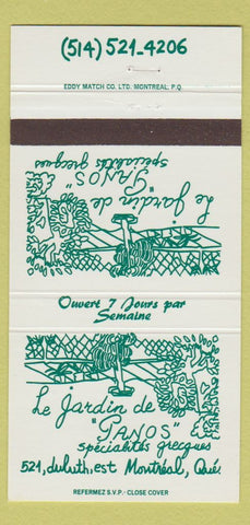 Matchbook Cover - Le Jardin de Panos Montreal QC 30 Strike