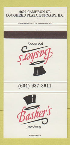 Matchbook Cover - Basher's Restaurant Burnaby BC 30 Strike