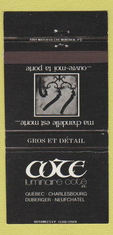 Matchbook Cover - Cote Luminaire Cote Quebec QC Chalesbourg 30 Strike