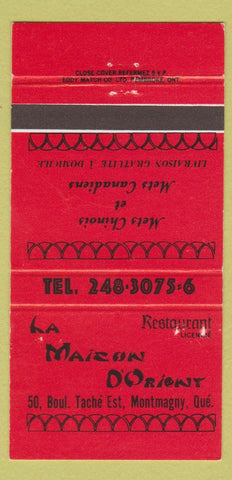 Matchbook Cover - La Maison D'Orient Montmagny QC 30 Strike
