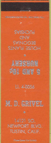 Matchbook Cover - MD Grivel Tustin CA  Plants Begonias