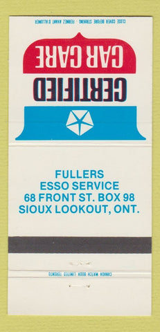 Matchbook Cover - Chrysler Fullers Esso oil gas Sioux Lookout ON 30 Strike