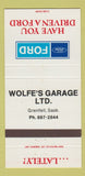 Matchbook Cover - Wolfe's Garage Ford Grenfell SK 30 Strike