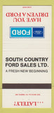 Matchbook Cover - South County Ford Sales Canada 30 Strike