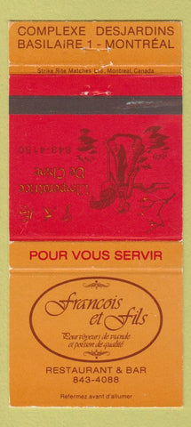 Matchbook Cover - Francois el Fils Restaurant Montreal QC girlie 30 Strike