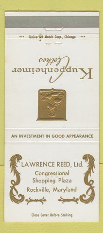 Matchbook Cover Kuppenheimer Men's Clothes Lawrence Reed Rockville MD 30 Strike