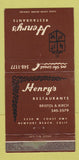 Matchbook Cover - Henry's Restaurant Newport Beach CA WEAR 30 Strike