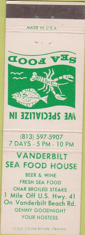 Matchbook Cover - Vanderbilt Sea Food House Naples? FL