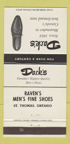 Matchbook Cover - Dack's Men's Shoes St Thomas ON Raven's 30 Strike