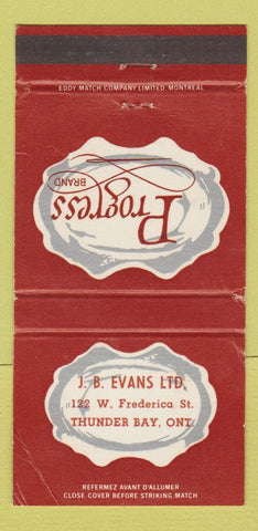 Matchbook Cover - Progress Brand Clothes JB Evans Thunder Bay ON WORN 30 Strike