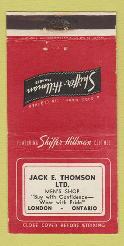 Matchbook Cover - Shiffer Hillman Clothes Jack Thompson London ON WEAR 30 Strike
