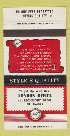 Matchbook Cover - Forsyth Men's Clothes London ON WEAR 30 Strike