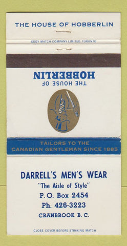 Matchbook Cover House of Hobberlin Clothes Darrell's Cranbrook BC WEAR 30 Strike
