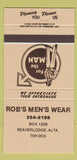 Matchbook Cover - Rob's Men's Clothes Beaverlodge AB 30 Strike
