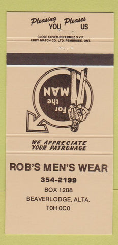 Matchbook Cover - Rob's Men's Clothes Beaverlodge AB 30 Strike