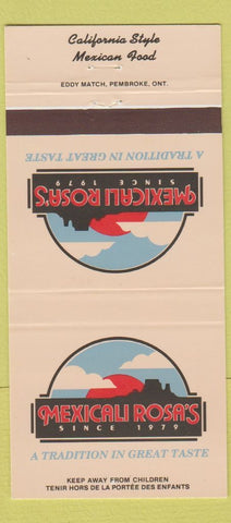 Matchbook Cover Mexicali Rosa's Restaurant Mexican London Kingston ON 30 Strike