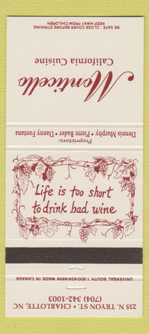 Matchbook Cover - Monticello California Cuisine Charlotte NC 30 Strike