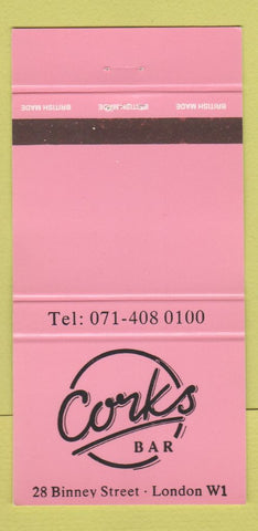 Matchbook Cover - Corks Bar London UK England 30 Strike