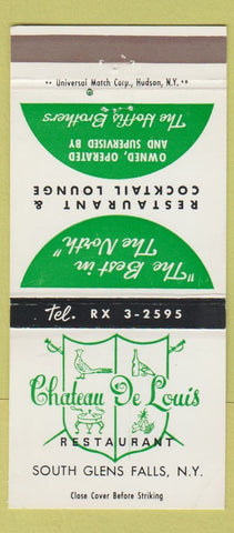 Matchbook Cover - Chateau De Louis Restaurant South Glens Falls NY 30 Strike