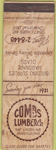 Matchbook Cover - Combs Lumber Zanesville OH WEAR