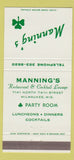 Matchbook Cover - Manning's Restaurant Milwaukee WI 30 Strike
