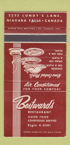 Matchbook Cover - Bestward's Restaurant Niagara Falls ON WEAR 30 Strike