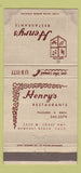 Matchbook Cover - Henry's Restaurants Newport Beach CA 30 Strike