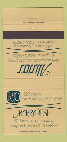Matchbook Cover - Alisio's Long Beach Costa Mesa CA Newport Beach 30 Strike
