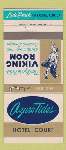 Matchbook Cover Azure Tides Hotel Court Lido Beach Sarasota FL CREASE 30 Strike