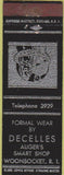 Matchbook Cover - Decelles Formal Wear Woonsocked RI