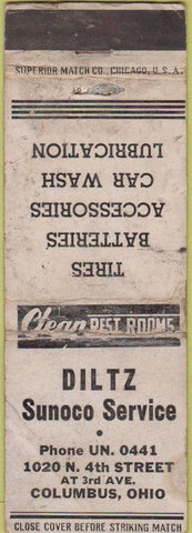 Matchbook Cover - Diltz Sunoco oil gas Columbus OH POOR